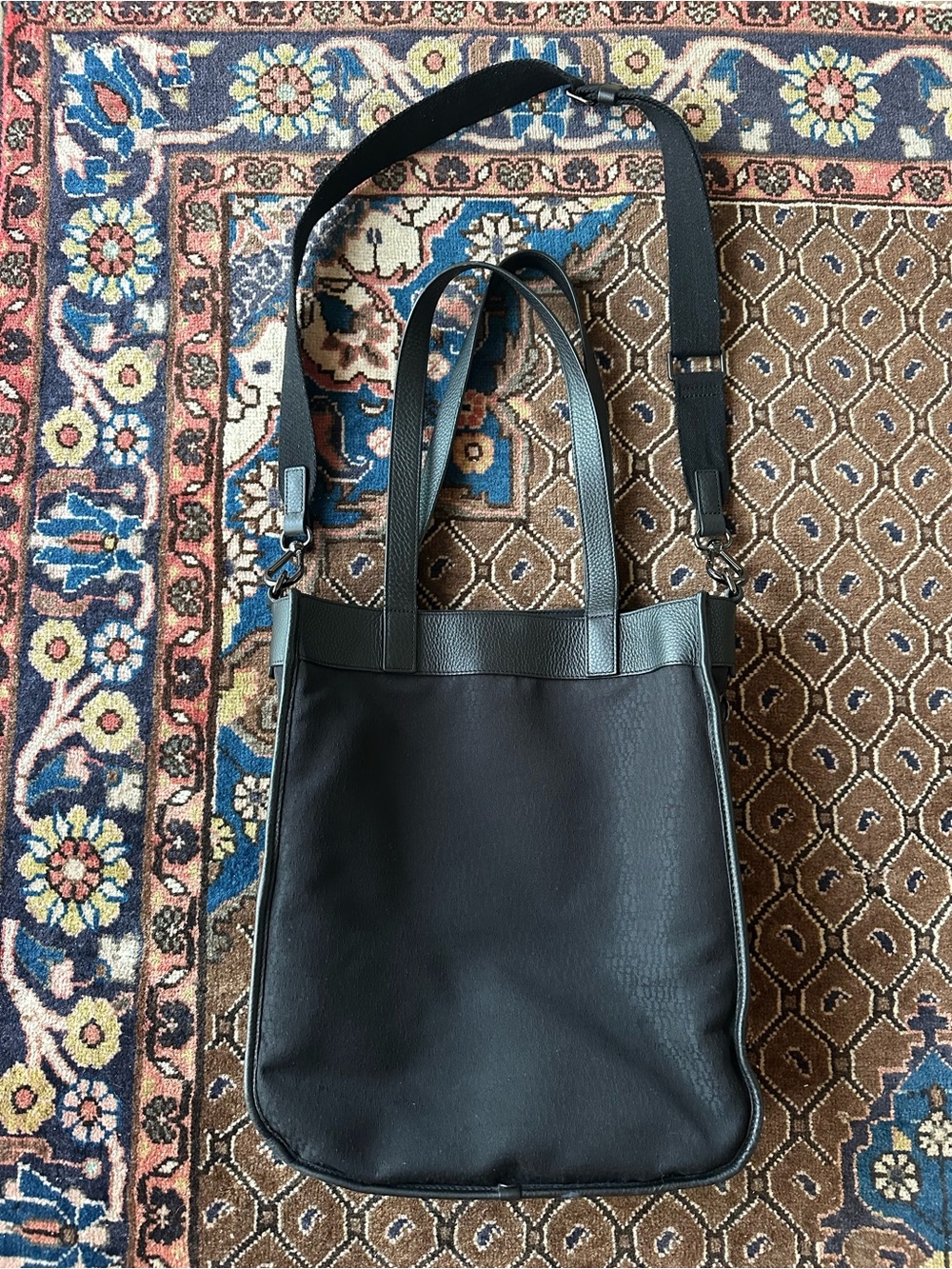 lululemon athletica Black Leather Messenger Tote with Detachable Strap
